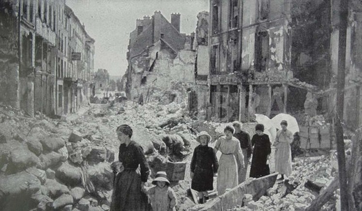 chateau-thierry after the battle, wwi, women crossing the street